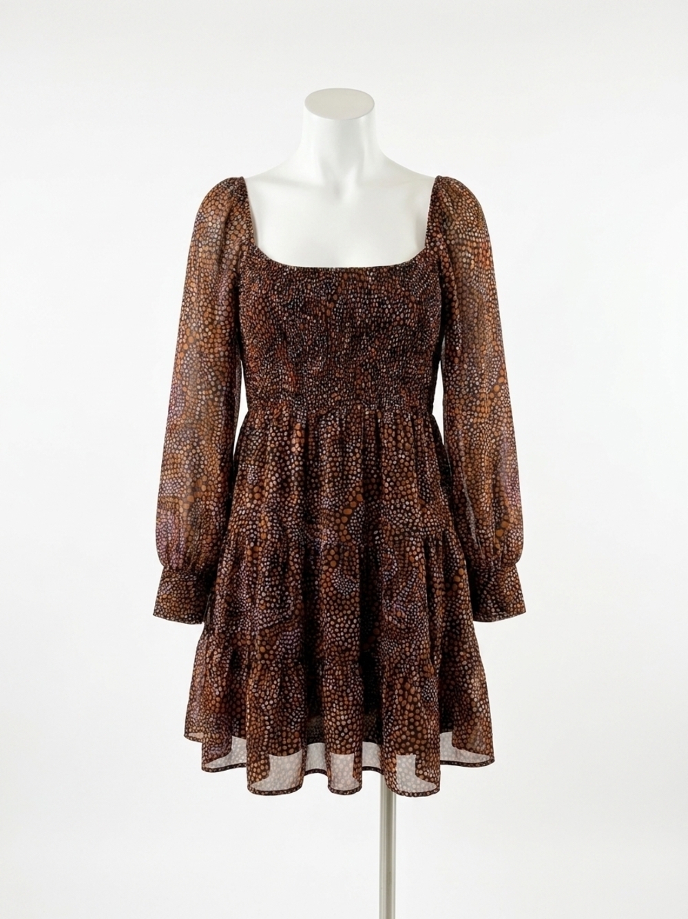 NEW FATE abstract print smocked bodice dress in black multi